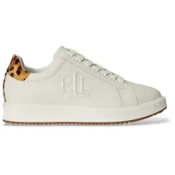 Lauren Ralph Lauren für Damen. 802P18482001 Ainsley Sportschuhe aus weißem Kalbshaar (40), Leder, Wohnung, 1 bis 3 cm, Schnürsenkel, Lässig