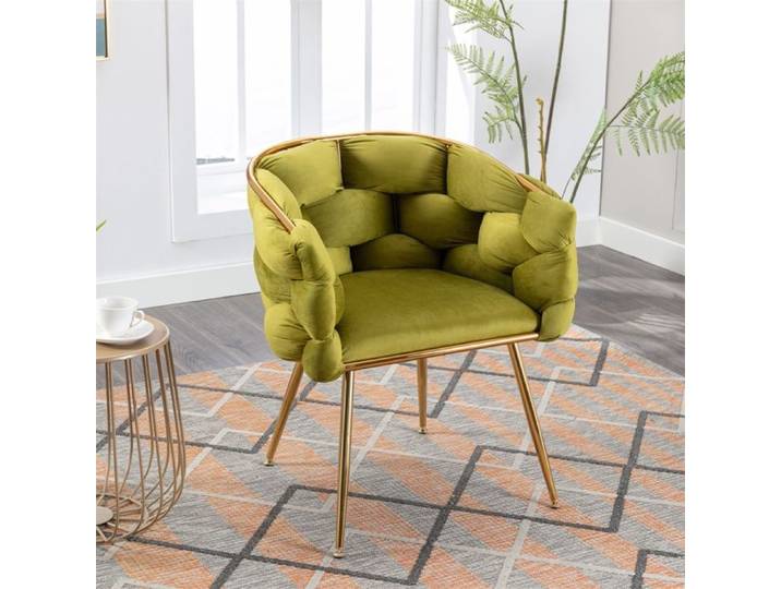 Chaise de maquillage - Fauteuil de relaxation - Fauteuil d accent avec pieds en metal dore pour chambre et salon - Vert