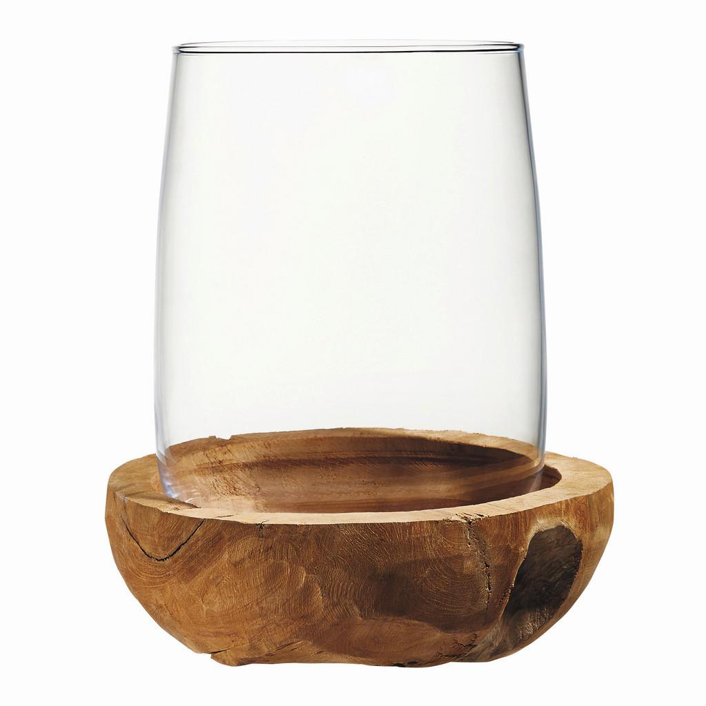 Leonardo Windlicht , Klar, Teakfarben , Holz, Glas , Teakholz , 23.00x27.00x23.00 cm , Glaseinsatz , Dekoration, Laternen & Windlichter, Windlichter