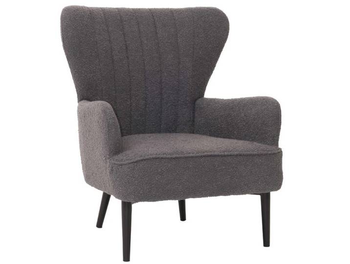 Fauteuil lounge design retro avec accoudoirs assise large avec ressorts rembourrage epais assise en tissu boucle gris fonce struct