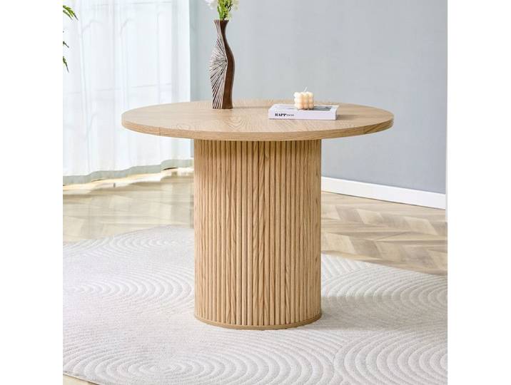 Table À Manger Ronde MDF Bois Naturel Table Ronde Moderne FloraGrace Pour Cuisine Montage Rapide 100x100x76cm