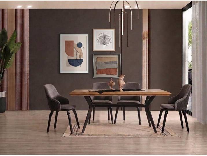 JVmoebel Essgruppe Essgruppe Esstisch 4 Stühle Braun Schwarz Holz Esszimmer Set, (5-tlg., 5-tlg)