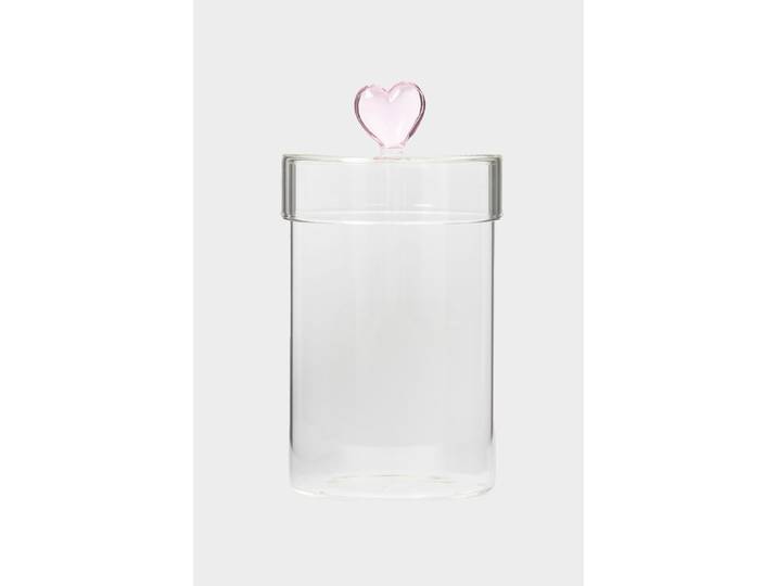 Glazen pot met roze hartje