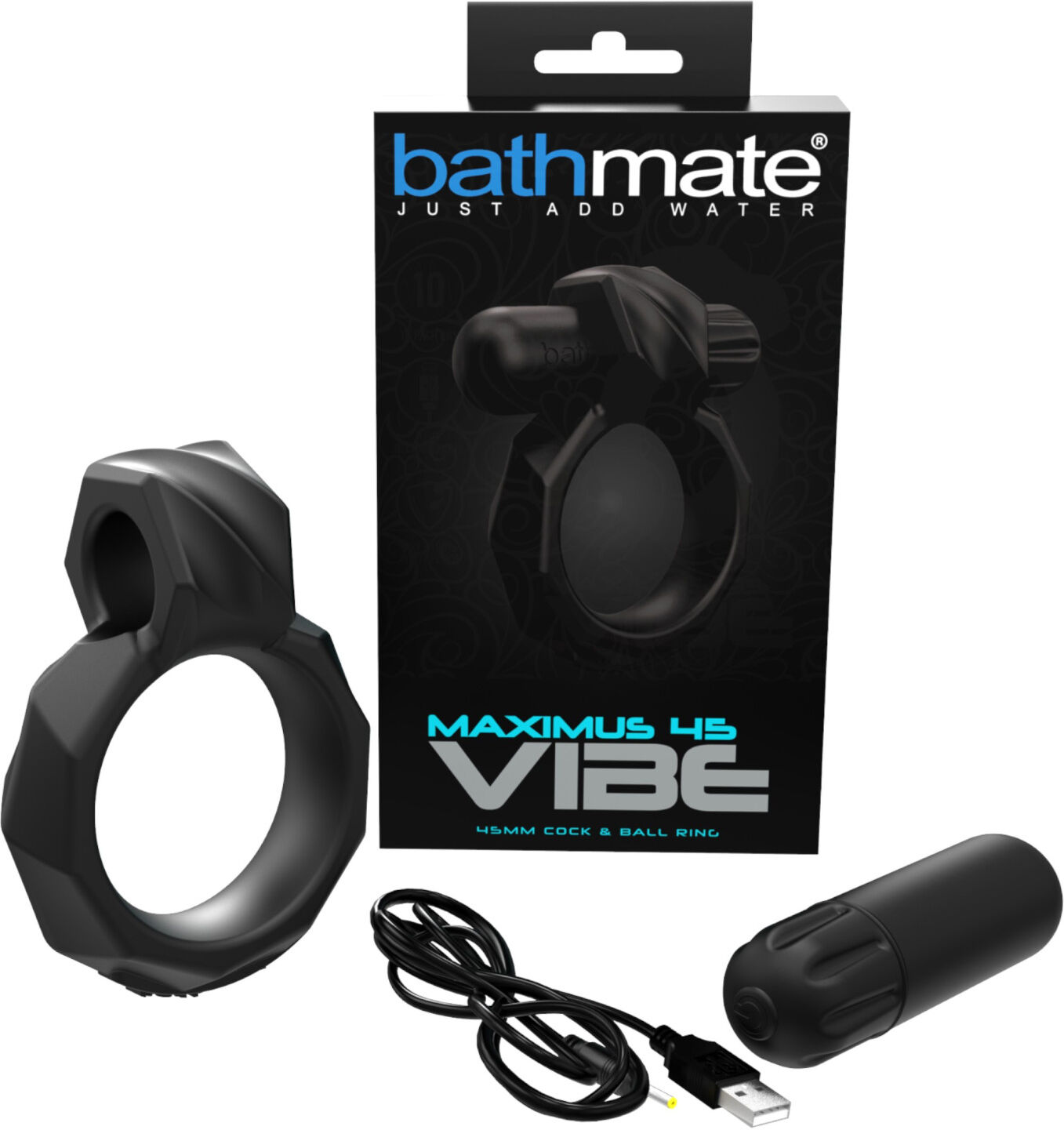 Bathmate Maximus Vibe 45 - rechargeable vibrating penis ring (black)