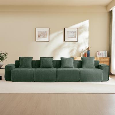 Kodotan sofa Streamlined Design Deep Seat Modular 4 Seat Boneless Sofa & French Edge Piping,Modern Modular 4-Seat Couch&Throw Pillows