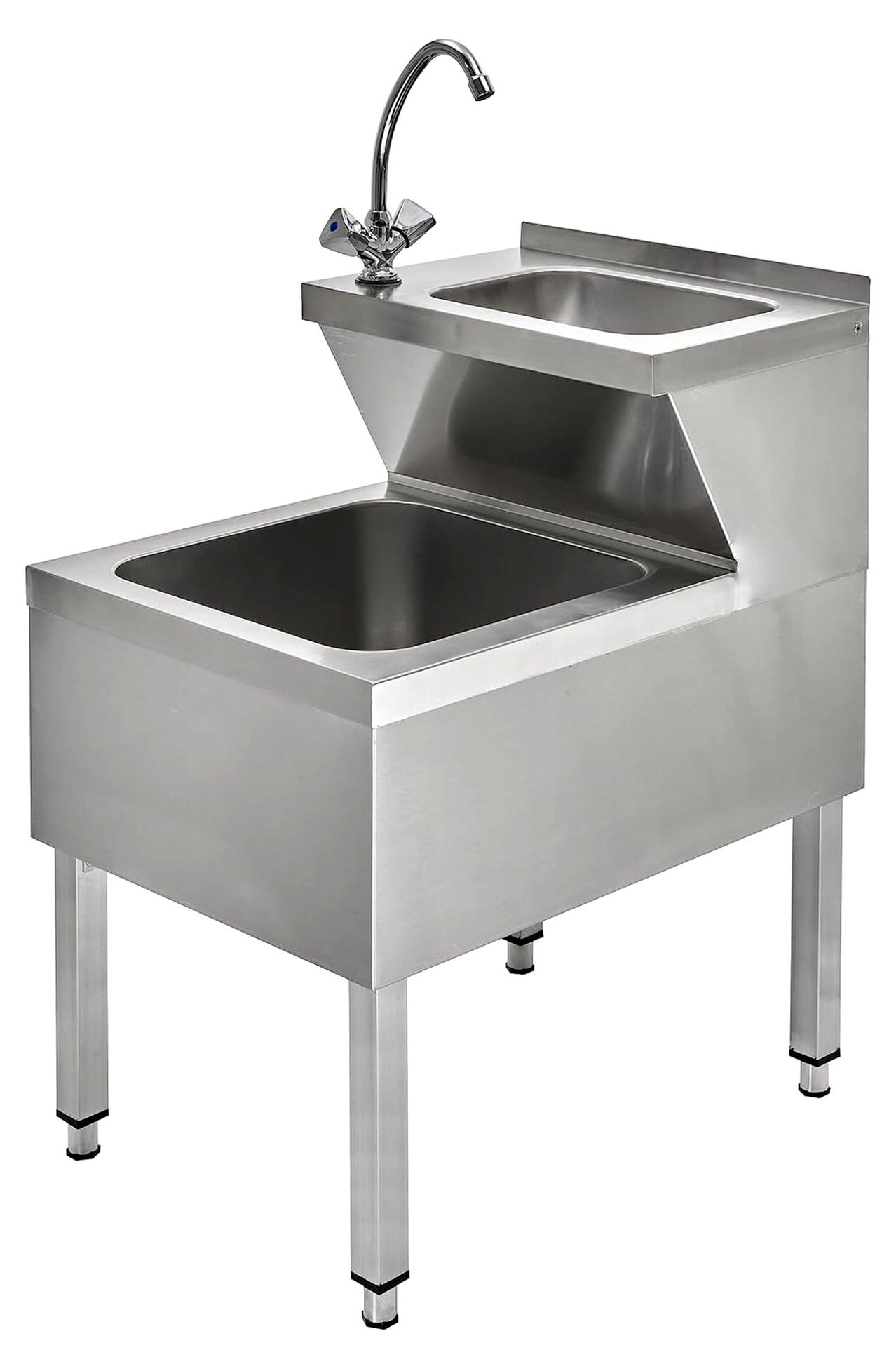 Handwaschbecken mit Ausgussbecken und Mischbatterie für die Gastronomie