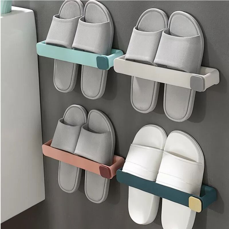 INF Support à Pantoufles Mural Sans Perçage - Organisateur de Salle de Bain Gain de Place Bleu
