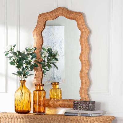Daray Scalloped Natural Rattan Wall Mirror by Mohawk Home in Natural (Size OS)