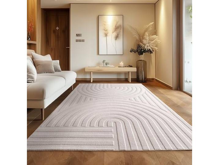 Carpettex Tapis 120x170 cm Crème Scandi Boho Effet 3D Lavable