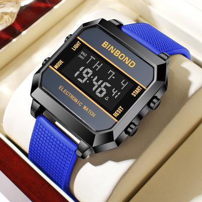 GlowBake Multifunctional Mens Watch Business Sports, Fashion Electronic Wristwatch, Waterproof Silicone Strap Alarm Clock blue