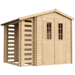 GARTENHAUS HOLZ Mit Brennholzschuppen M386C+M386G - mit imprägniertem Boden- 3,53 + 0,97 m2