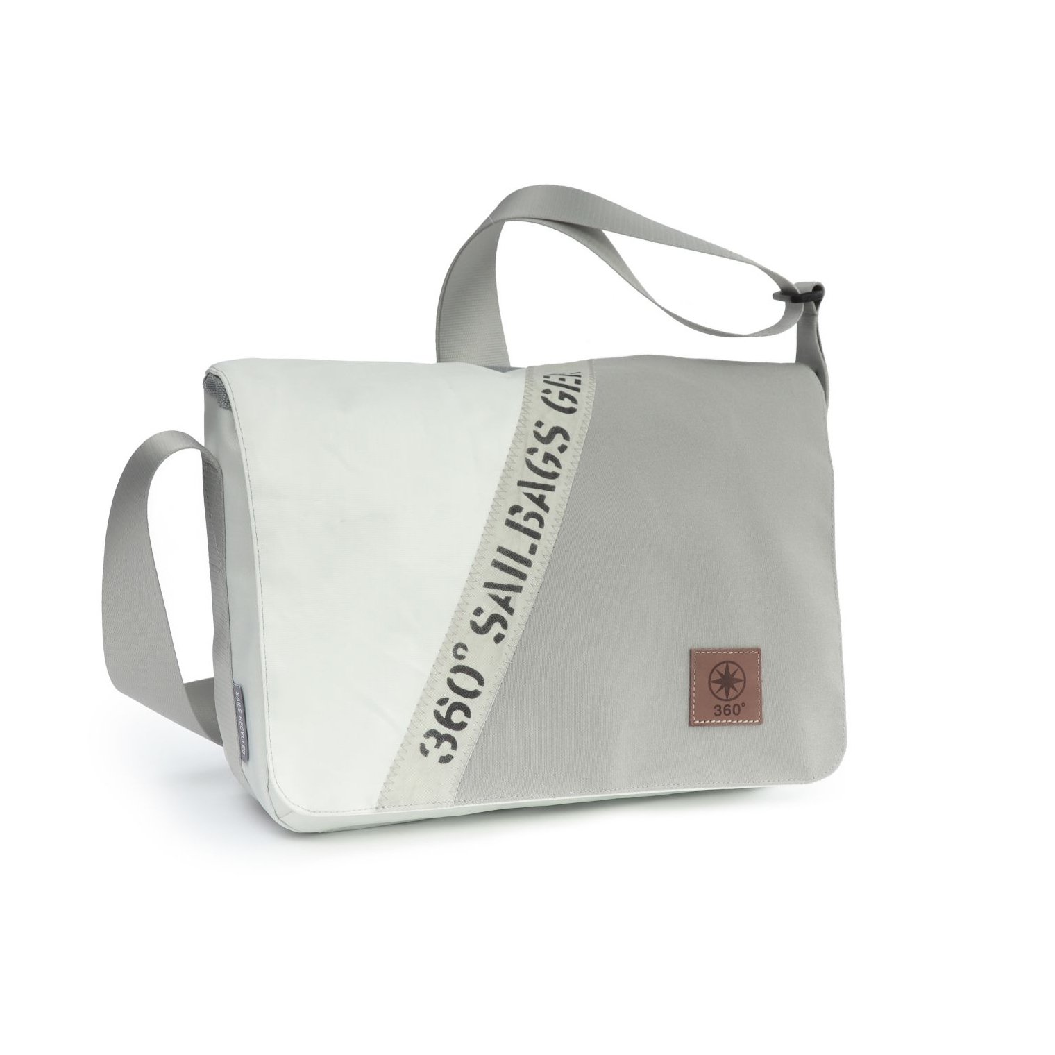 360° Taschen Barkasse Mini Laptoptasche (weiß / Persenning grau, Stencil Aufschr... weiß / Persenning grau, Stencil Aufschrift, Gurt grau 2521