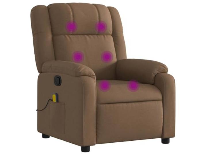 Massagesessel Braun Stoff mit Manueller Liegefunktion 6 Massagepunkte, Handsteuerung, USB-Betrieb, Seitentasche, Rahmen aus Holz und Metall