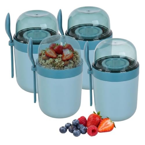 Relaxdays Mueslibekers to go set van 4, blauw, lekvrij en magnetronbestendig