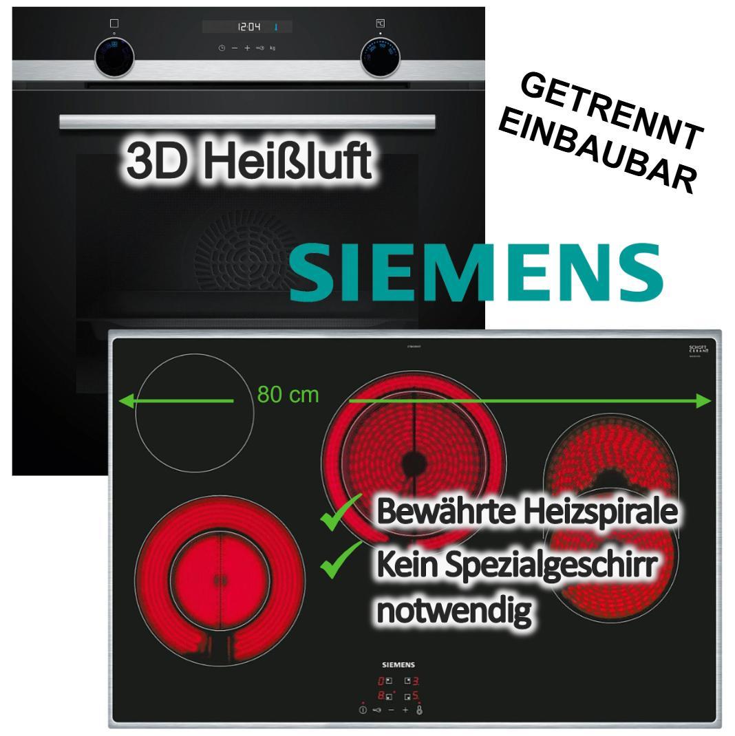 Herdset Siemens Backofen 3D Heißluft Hydrolyse Schnellaufheizung Pizzastufe+ Elektrokochfeld 80cm Bräterzone