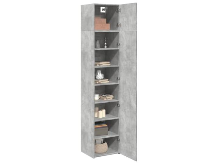 KTHLBRH Schmaler Schrank grau Beton 45 x 42,5 x 225 cm 8 Fächer, Mehrschichtholz, Tür rechts oder links montierbar, platzsparend
