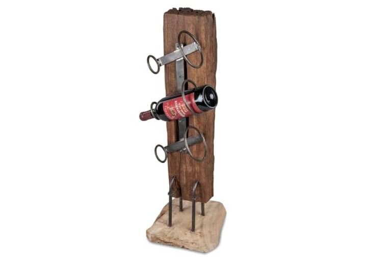 formano Weinregal aus massivem Teak Holz für 3 Flaschen Rustikales Flaschenregal 30x75cm
