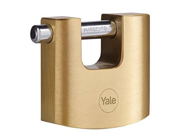 Yale Y114B/70/113/1 - Cadenas extérieur haute sécurité laiton 70mm - Anse acier cémenté\, 3 clés - Fonction clé prisonnière\, Forme empéchant la coupe - Pour garage\, portail\, abris de jardin antivol