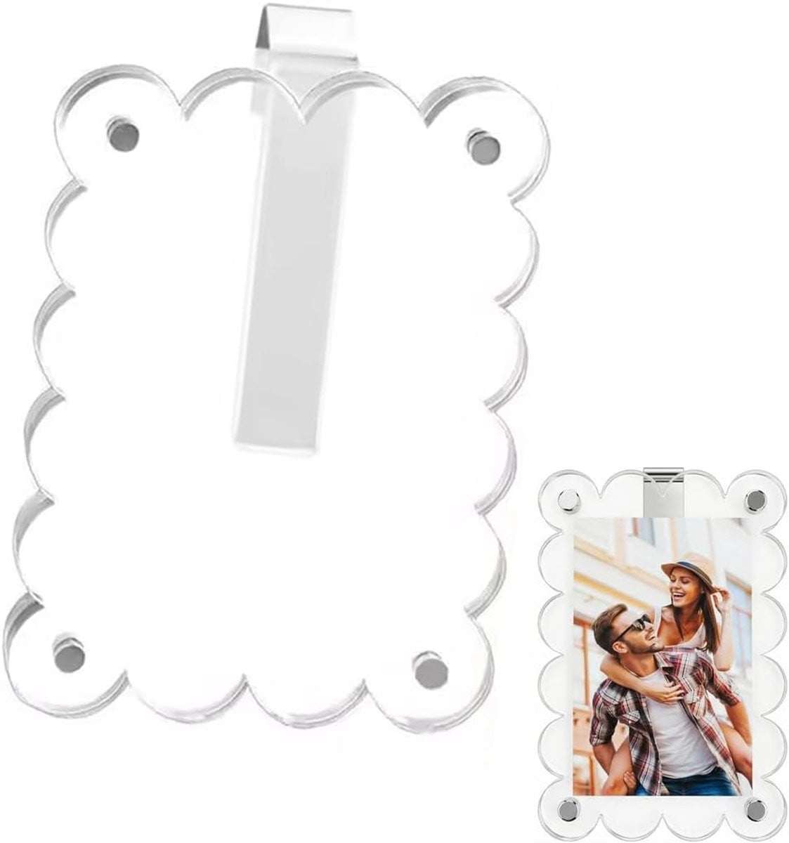 Magnetische fotoclip voor zonneklep auto, Acryl Vaderdag fotolijst in golfvorm, Transparant, 6 x 9 cm
