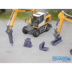 Elbe-Modell 4x Anbaugeräte für Herpa Liebherr Bagger Set Nr. I EM610