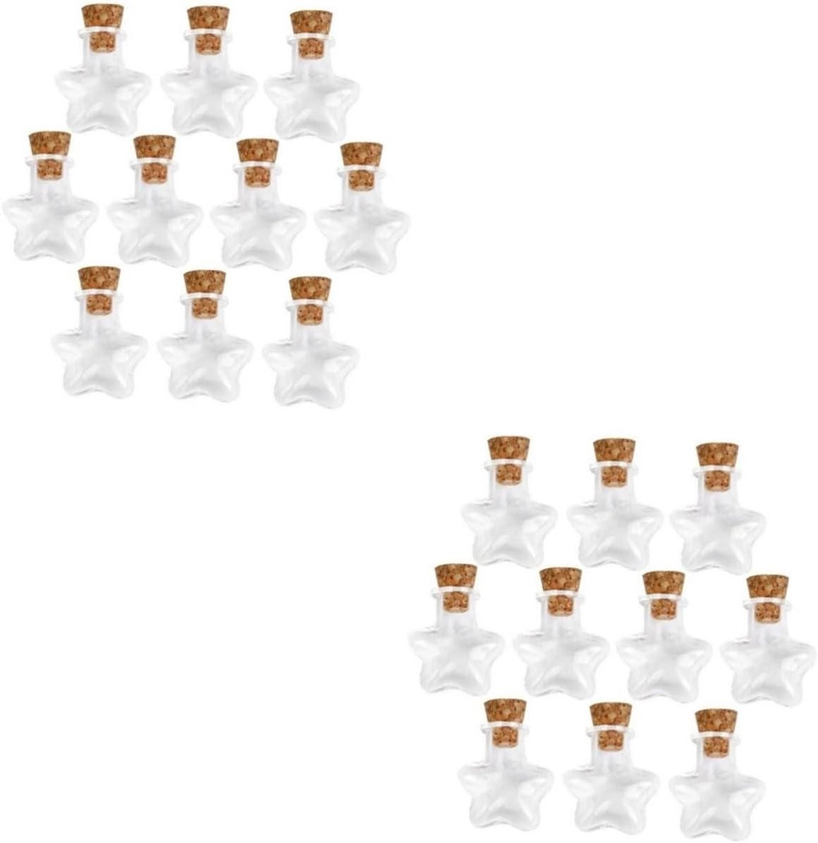 Set van 20 handgemaakte mini glazen wensflesjes met kurk, transparant