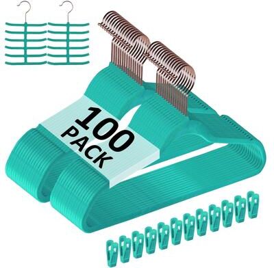 Set of 100 Non-Slip Velvet Hangers with 360° Swivel Hook Notched Shoulders Dorm Essentials for College Apartment