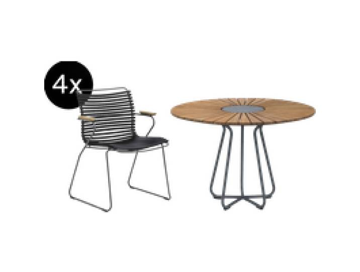HOUE - Bundle 4x Click Armlehnstuhl mit Niedriger Lehne Schwarz Circle Tisch 110cm