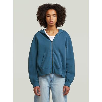 Longpullover G-STAR "Washed Hoodie Zip Relaxed Sweatshirt", Damen, Gr. XS, blau (rank blau gd), Obermaterial: 100% Baumwolle, Pullover Longpullover