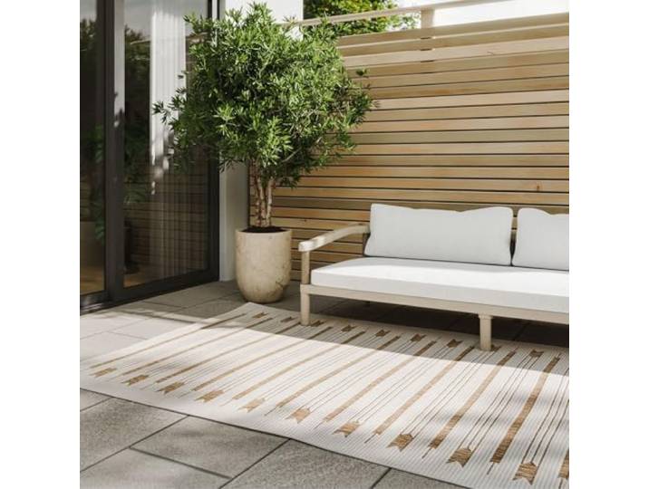benuta Basic In- & Outdoor Teppich Kaleo - Beige 140x200 cm - Geometrische Muster - Wetterfest & UV-beständig für Balkon, Terrasse, Garten, Küchenteppich & Wohnzimmerteppich - Leicht zu Reinigen
