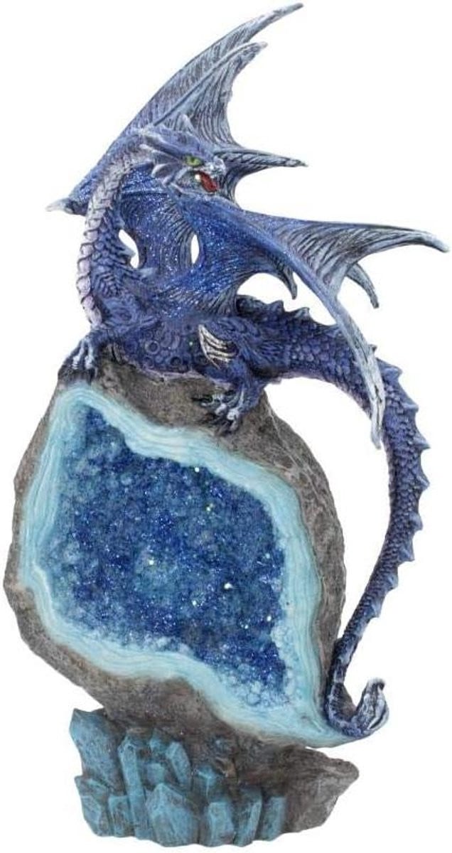 Handgeschilderd Blauw Draken Beeldje Decoratie - Hoogte: 28 cm