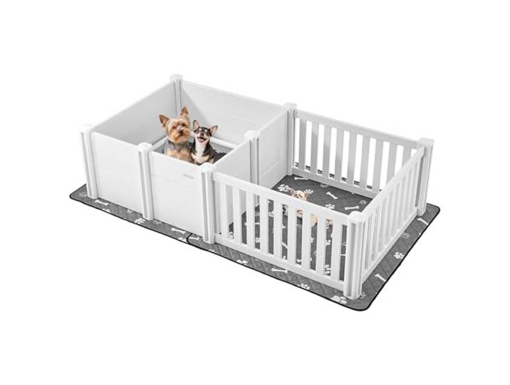 VEVOR Parc de Mise Bas pour Chien\, 186\,5x97x50 cm\, Caisse de Mise Bas pour Chiots\, avec Porte Hauteur Réglable\, Tapis d'Urine Lavable\, Boite de Naissance Plastique PVC pour Chiens de Taille Moyenne
