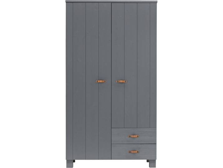 WOOOD Kleiderschrank Dennis mit gebürsteter Oberfläche und Schubladen (2-türig) FSC® Massivkiefer, gebürstet, Hang- und Legbereich mit Schubladen