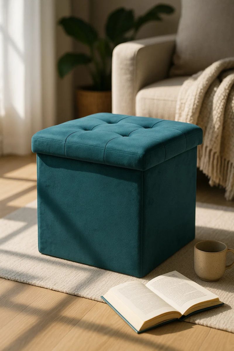 RegalosMiguel Puff Almacenaje Button 38 cm Terciopelo - Verde