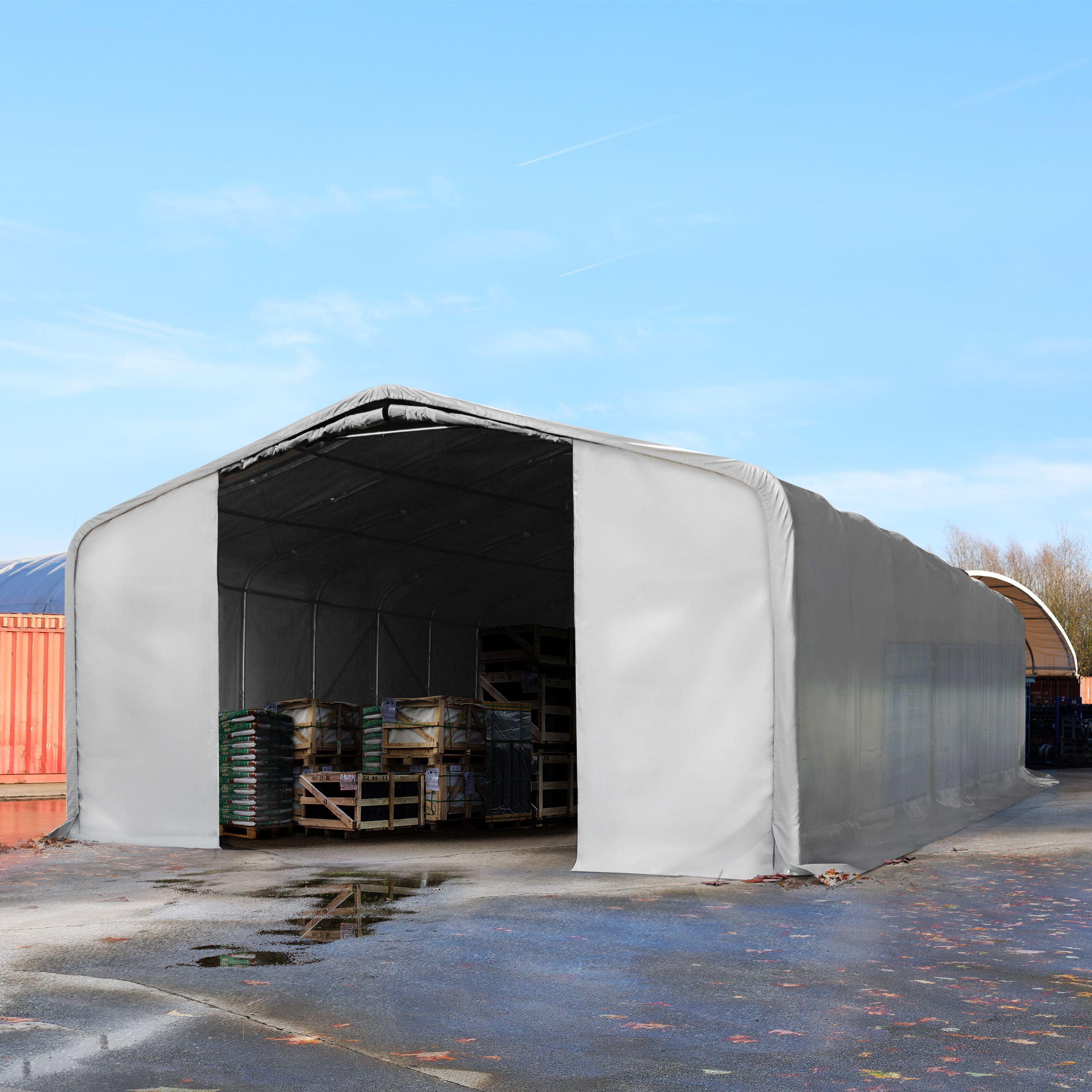 TOOLPORT 8x24m Zelthalle, PVC-Plane, grau, ohne Statik - (49532)