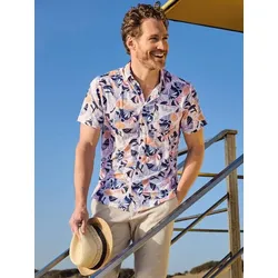 engbers Herren Kurzarmhemd mit Muster Gelb slim fit gemustert Haifisch - L