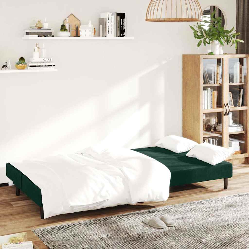 vidaXL Canapé-lit à 2 places vert foncé velours