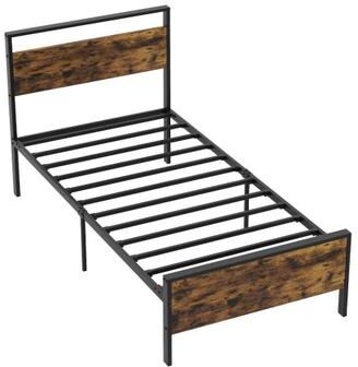 Costway Twin Metal Bed Frame Industrial Platform Bed with Wooden Headboard-Twin Size