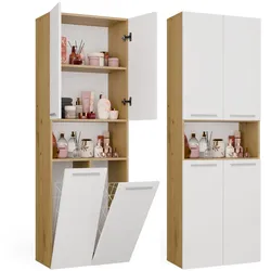 Badezimmerschrank NEL 2K DK Regal Hochschrank 2 Wäschekörbe WEISS EICHE ARTISAN