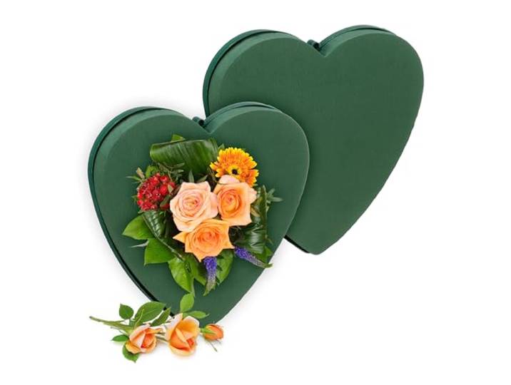 Relaxdays steekschuim voor echte bloemen, set van 2, hartvormig, groen