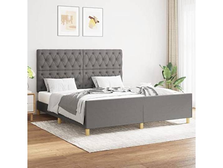 Strapazierfähiger Stoff höhenverstellbares Kopfteil stabil 160 x 200 cm Bettgestell ohne Matratze Dunkelgrau 160x200 cm Stoff mit verstellbarem Kopfteil stabil Holz Lattenrost fuer Schlafzimmer