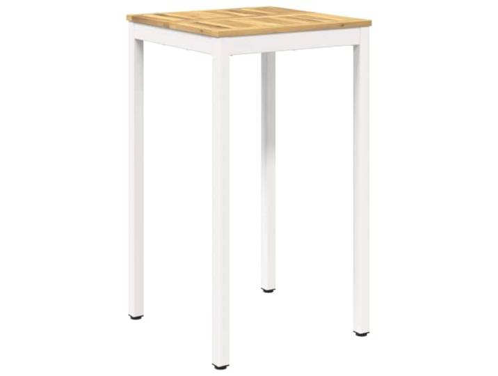 PHGTYUK Gartenbar-Tisch Weiß 60 x 60,5 x 105 cm Massivholz Akazie Stahlbeine, duale Nutzung als Bar- und Esstisch, natürliche Holzmaserung, einfache Reinigung