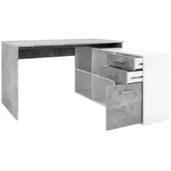 Aucune, Schreibtisch, Eckschreibtisch London – Spanplatte – Strukturiertes Betondekor, weiss – 136 x 75 x 139 cm (136 x 139 x 75 cm)