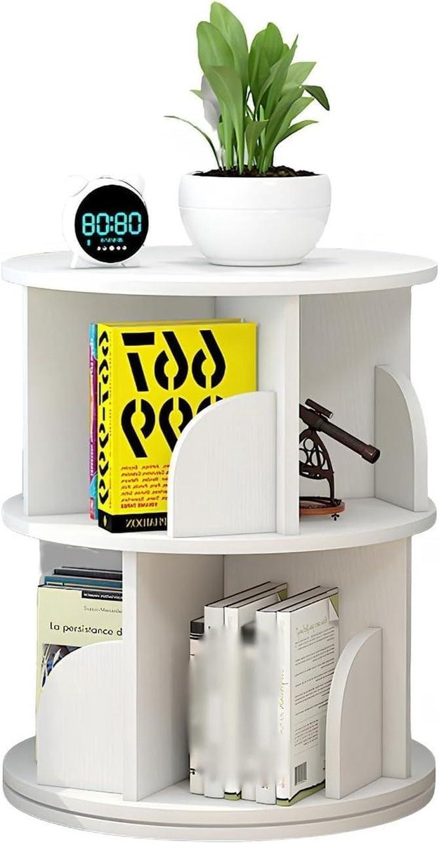 Draaibare Boekenplank Organizer met 3 Lagen voor Ruimtebesparing - Wit