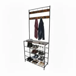 Relaxdays Garderobenständer mit Schuhregal Dunkelbraun,Schwarz