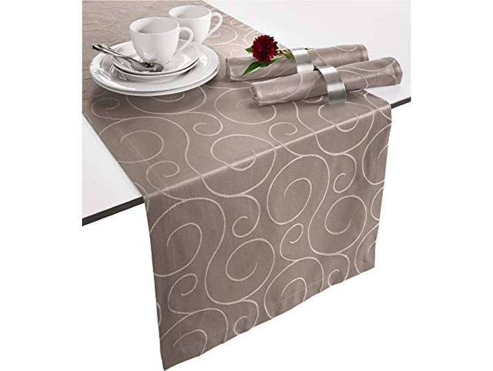 Erwin Müller Tischläufer, Tischdecke Oberhausen, Jacquard Ranken Taupe Größe 40x130 cm - pflegeleicht, bügelleicht, mit Kuvertsaum