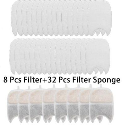 Uplift Essentials Multi Stage Water Fountain Replacement Filters For Stainless Steel Pet Dispensers 8 Filters + 32 Sponges