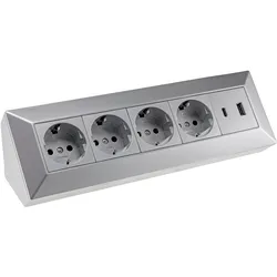 Chilitec, Steckdosenleiste, Steckdosenblock 23789, 4-fach, USB-A+C, 250V/16A, silber (4x, USB-A, USB-C)