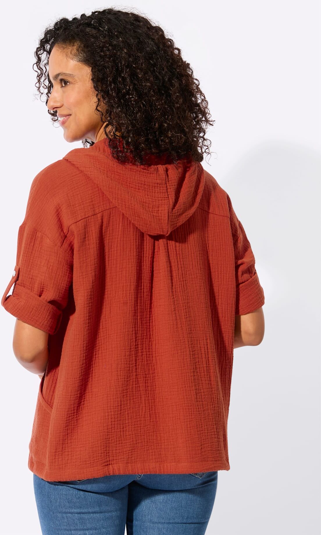Blusenjacke CASUAL LOOKS, Damen, Gr. 46, rot (rostrot), 100% Baumwolle, Jacken Blusenjacke rostrot 46