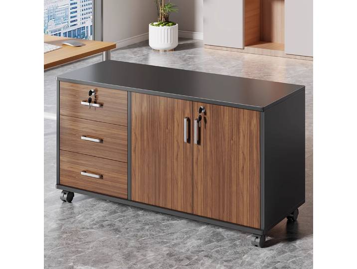 Armoire de rangement pour fichiers à 3 niveaux avec portes, organisateur d'étagère en MDF pour le bureau à domicile, assemblage de bricolage, en blanc et noyer