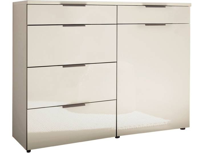 Kombikommode, Champagner, 140x91,2 cm, Floatglas & Holzwerkstoff, 5 Schubladen, Modern, Wiemann